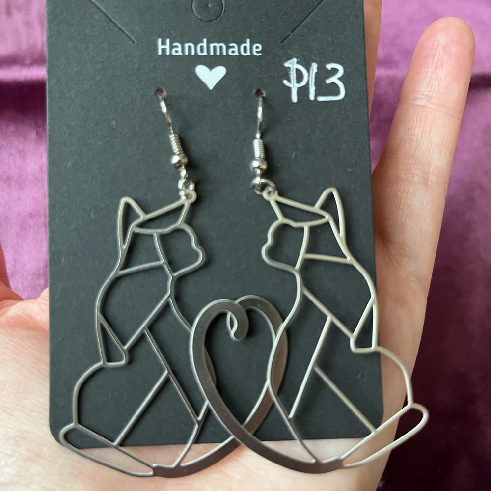 Handmade Silver Cat Earrings